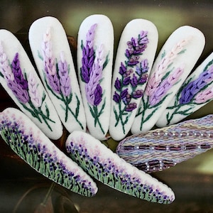 Handmade Linen Flower Barrette: Embroidered Floral Hair Clip、Lavender