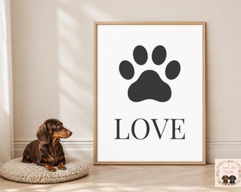 Paw Print Love Wall Art, Dog Lover Print, Minimalist Pet Poster, Black and White Dog Decor, Pet Lover Gift, Digital Download