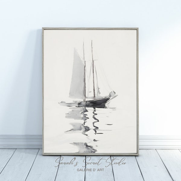 Vintage Sailboat Painting | Fisherman Painting | Vintage Artwork | Antique Wall Art | Vintage Painting | Digital Printable