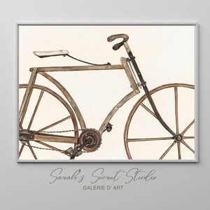 Impression d&#39;art vélo vintage - Illustration aquarelle rustique - Art mural encadré - Parfait pour la maison ou le bureau - Idée cadeau unique