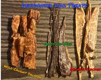 Dehydrated Dog Treats - Wild Caught Salmon, Grass Fed Beef, Organic Chicken