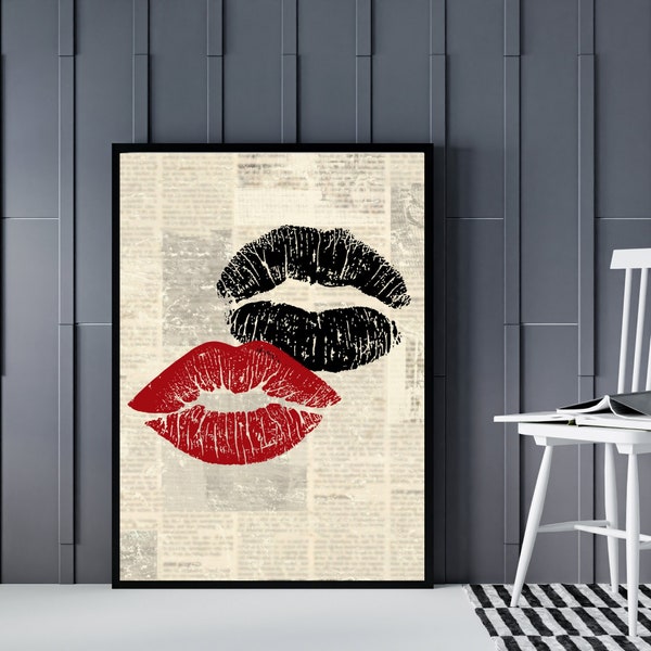 Black and Red Lips Wall Art, Dark Coquette Wall Art, Retro Wall Art, Trendy Wall Art, Printable Wall Art, Coquette Aesthetic, Room Decor.
