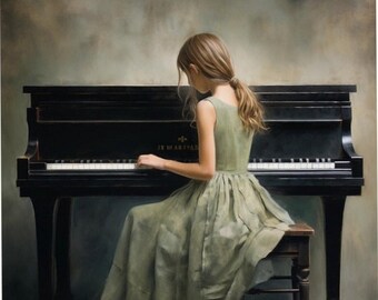 Jong meisje dat piano speelt / Digitale downloadkunst / Afdrukbare muurkunst / Instant downloadkunstwerk / Digital Print Decor / Moderne kunst