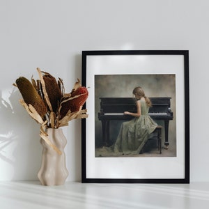 Young girl playing the piano / Digital download art / Printable Wall Art / Instant download artwork / Digital Print Decor / Modern Art zdjęcie 1