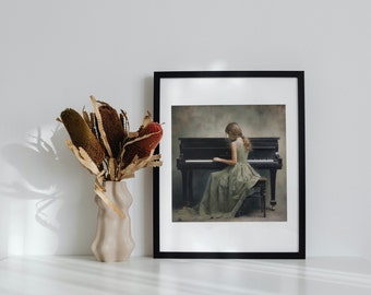 Young girl playing the piano / Digital download art / Printable Wall Art / Instant download artwork / Digital Print Decor / Modern Art