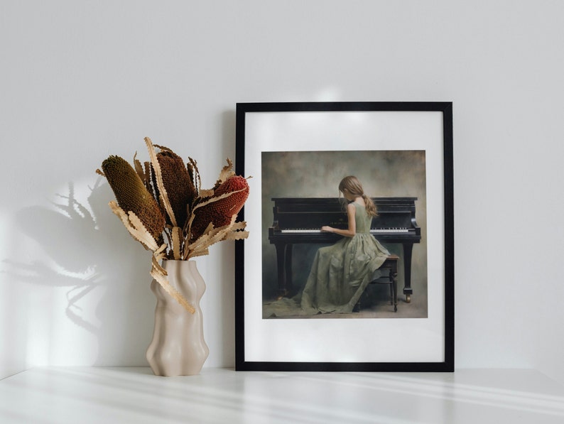 Young girl playing the piano / Digital download art / Printable Wall Art / Instant download artwork / Digital Print Decor / Modern Art zdjęcie 1