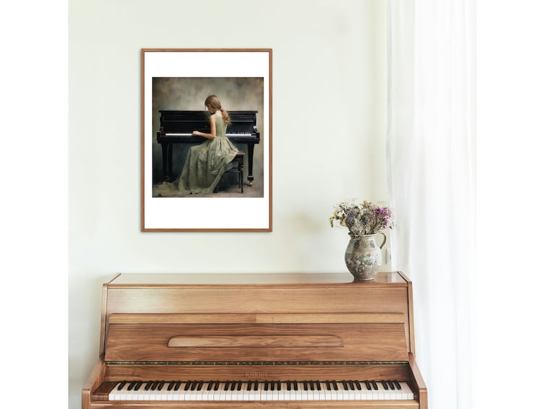 Young girl playing the piano / Digital download art / Printable Wall Art / Instant download artwork / Digital Print Decor / Modern Art zdjęcie 4