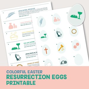 Huevos de resurrección imprimibles / Historia de Pascua para niños / Versículos bíblicos imprimibles / Manualidad para la escuela dominical / Él ha resucitado / Búsqueda del tesoro de Pascua