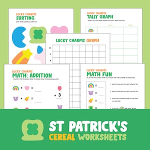 St Patrick's Day Math Worksheets | Printable, Lucky Charms, Preschool math, Kindergarten, 1st grade homeschool, St Paddy's center activities