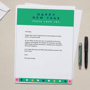 Papelería de Año Nuevo imprimible Descarga digital - Papel de carta de Feliz Año Nuevo editable al instante de 8,5 x 11 Membrete para aula de vacaciones