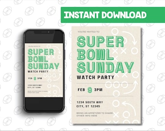 Super BIG GAME Watch Party invitation | editable invite, big game football, instant download, football Sunday invite