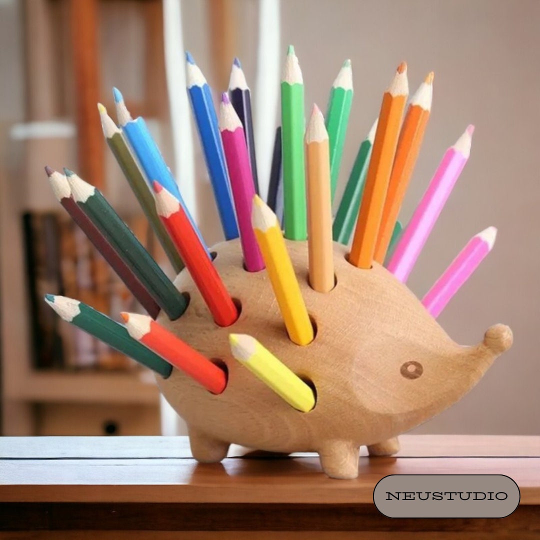 Cute Handmade Wooden Pencil Holder Fun Hedgehog Home Decor Premium ...