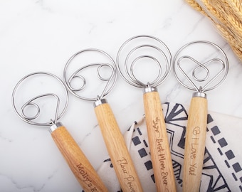 Personalisierter Holz Schneebesen, dänischer Teig Schneebesen, kundenspezifischer Sauerteig Schneebesen, Hand-Knetmaschine, Geschenke für Bäcker, Brotbacken