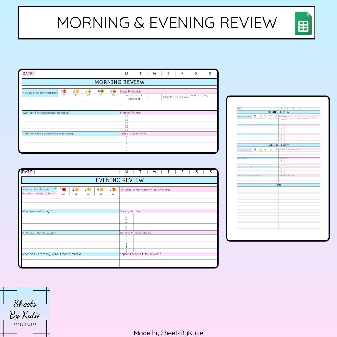 Daily Reflection Sheets, Morning & Evening Prompts (digital Download ...