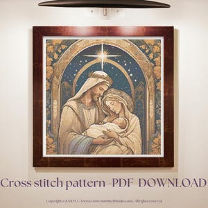 Holy Night Cross Stitch Pattern: Nativity Scene Embroidery (Digital Download)