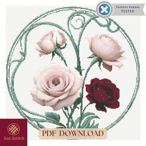 Velvet Roses Cross Stitch Pattern: Spring Bouquet Embroidery (PDF Download)