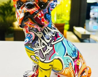 Colourful Graffiti French Bulldog Statue - suitable for living room, office, decoration, gift. FREE SHIPPING