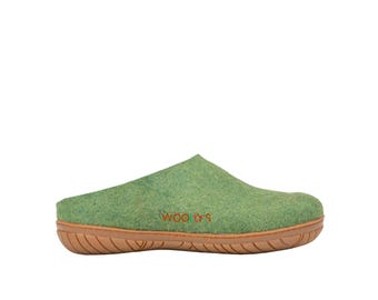 Green  Handmade Outdoor Slippers with Durable Rubber Sole- Handmade Comfort