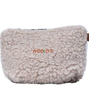 Monedero de lana sherpa Woollyes - Gris claro - Hecho a mano con mezcla de lana y poliéster - Lana premium de Nueva Zelanda - Monedero sherpa suave y acogedor