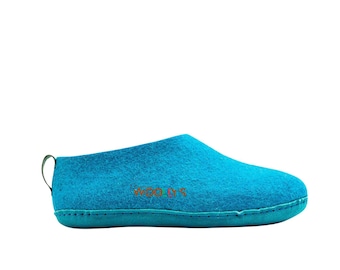 Turquoise Indoor Felt Shoes with Leather Sole - Handmade Italian Shoes