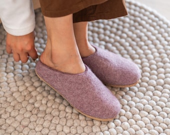 Lavender Wool Felt Slippers: Handmade New Zealand Wool House Shoes