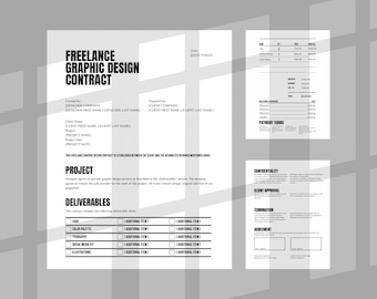 Contratto e fattura freelance, Contratto di servizi per grafici freelance, Contratto per grafici, Fattura, Modello CANVA