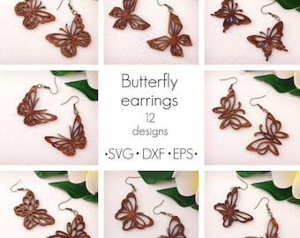 Butterfly Wooden Earring Templates Svg. Laser Cut Pendant Designs For Women SVG, DXF, EPS, Laser Cutting Files, Butterfly earrings svg.