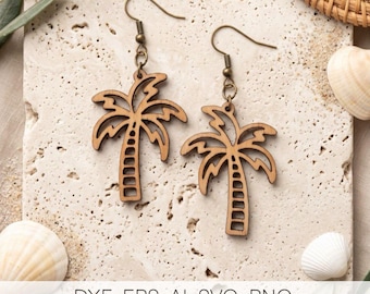 Palm Tree Earrings SVG for Laser Cut | 3mm Wood Earring Laser File DXF | Tropical Beach Jewelry Glowforge | Commercial Use Digital Download