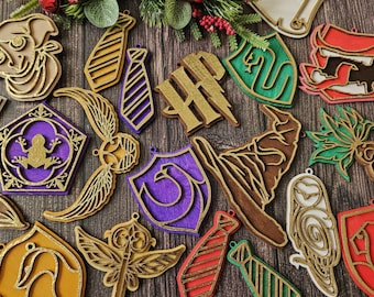 Adornos navideños de magos en formato SVG para corte láser / Adorno de escuela de magia en formato DXF / Decoración navideña de fantasía Glowforge / Descarga para uso comercial