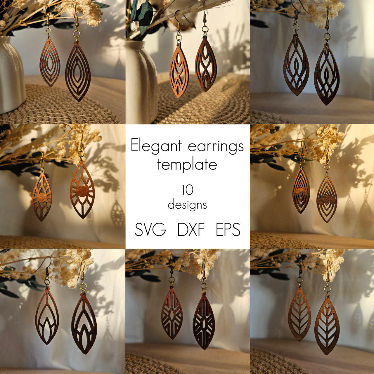 Wood Earring SVG Bundle – 10 Laser Cut Earring Templates for Glowforge \u0026  Cricut | Wooden Pendant Designs DXF EPS Instant Download, image size:1280x1280