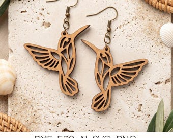 Hummingbird Earrings SVG for Laser Cut | Bird Earring Laser File DXF | Geometric Jewelry Glowforge Files | Commercial Use Digital Download
