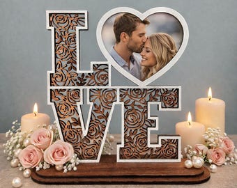 Love Photo Frame SVG Laser Cut File | Couple Wedding Frame Glowforge | Heart Photo Gift | Commercial Use CNC Template