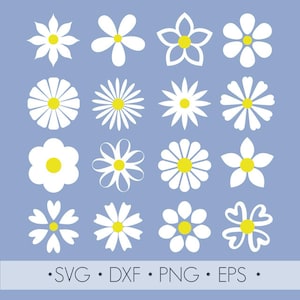 Ensemble SVG de fleurs de marguerite rétro. Fichiers clipart, coupe pour Cricut & Silhouette. PNG, DXF, Eps.