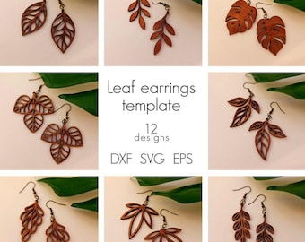 12  Elegant Wooden Earring Templates Svg. Laser Cut Pendant Designs For Women SVG, DXF, EPS, Laser Cutting Files, Leaf earrings svg.