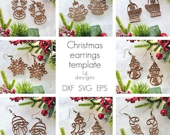 Christmas Earrings SVG Bundle | 14 Laser Cut Earring Designs | Glowforge xTool Cricut | Wood & Acrylic Christmas Jewelry Template