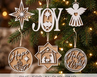 Nativity Christmas Ornaments SVG for Laser Cut | Xmas Ornament Laser File DXF | Religious Glowforge Files | Commercial Use Digital Download