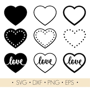 Paquete de corazones SVG, contorno de corazón SVG, archivos de corte de corazón, clipart de corazón, SVG de corazón, svg de amor, png, dxf, eps Descarga digital instantánea