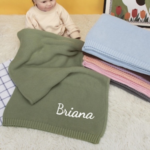 Customized Name Knit Baby Girl Blanket, Personalized Embroidered Name Cotton Baby Blanket, Coming Home Baby Blanket, Baby Shower Gift