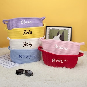 Personalized Name Baby Shower Gift Basket, Custom Name Baby Basket, Rope Cotton Basket For Baby, Newborn Baby Gift, Nursery Decor