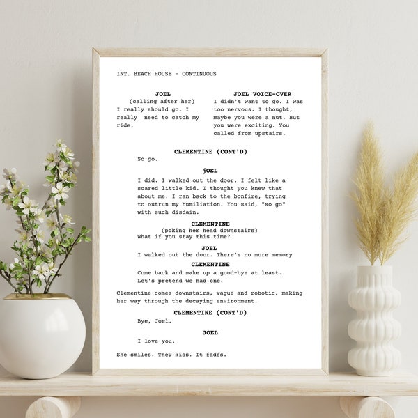 Eternal Sunshine of the Spotless Mind Screenplay Poster, Wall Art, Wall decor, art print, Script poster, Movie Poster