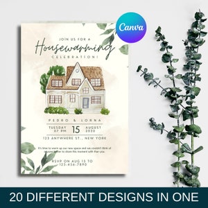 20 bewerkbare housewarming-uitnodiging, housewarmingparty, minimalistische uitnodigingskaart voor New Home Party, uitnodigingskaart housewarming