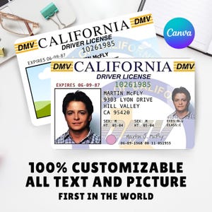 100% PERSONALISIERTE McFly ID-KARTE | Martin Mcfly Führerschein | Bearbeitbare Karte | In Canva bearbeiten