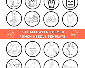 Punch Needle Halloween Template: 50 Icon Designs (PDF Pattern, SVG & PNG Files)