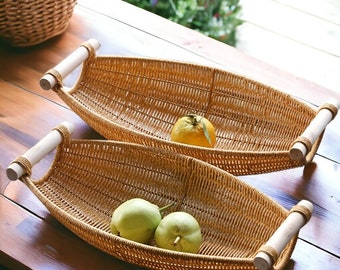 Cesta en forma de barco / Cesta de frutas / Accesorios de cocina / Cesta moderna / Mangos de madera / Cesta de refrigerios / Decoración de cocina