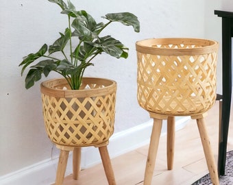 standing basket & flower pots | Living room decoration | Home Organization | basket decoration | Wooden Shelf | Outdoor decoration