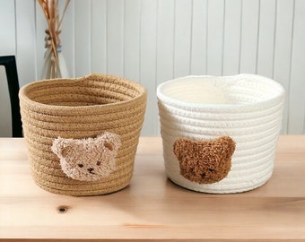 Adorable panier tête d'ours en peluche | panier tête d'animal | corbeille en coton | Petit panier de rangement | Organiseur pour la maison | panier de salon