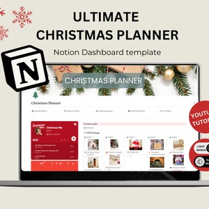 Notion Christmas Planner Template, Notion dashboard, Christmas wishlist, Holiday activity, Christmas shopping, Digital planner
