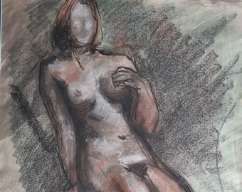 Etude de nu "Mademoiselle de B", signé de François Xavier Josse, années 50, encadrée sous verre, 80 x 63 cm