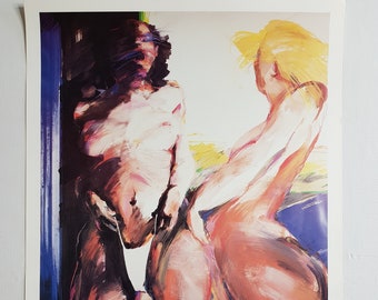Affiche sur papier glacé épais "deux femmes" signée de Yves Bosio