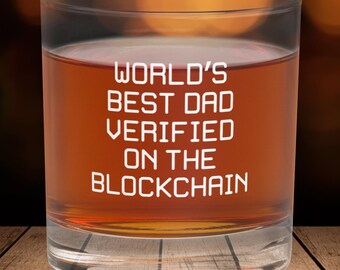 Bitcoin Whiskey Glass, Crypto Dad Gift, Father's Day Gift, World’s Best Dad, Rocks Glass for Husband, Dad Birthday Gift, Funny Tech Decor